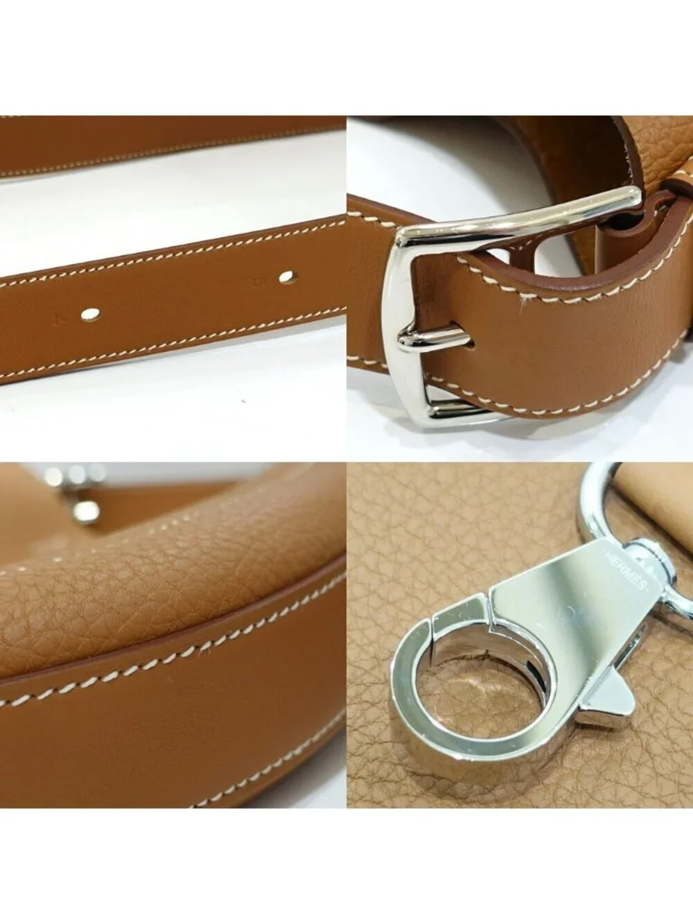 Hermes Arson Shoulder Bag Togo Leather Gold White Stitching Brown